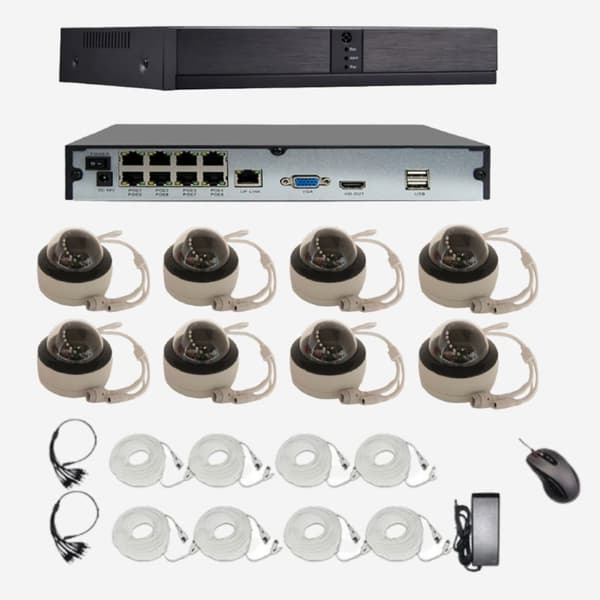 Övervakningskamera set 8 kanaler med 8 st Vandal-Proof kameror 8MP (4K) POE MIC