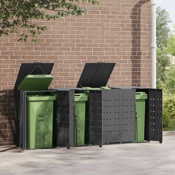 vidaXL Søppeldunkskur for 4 dunker antrasitt 276x79x117 cm stål
