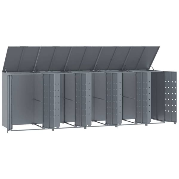 vidaXL Søppeldunkskur for 5 dunker grå 345x79x117 cm stål