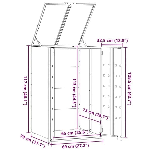 vidaXL skraldespandsskjuler 69x79x117 cm 1 rum stål grå