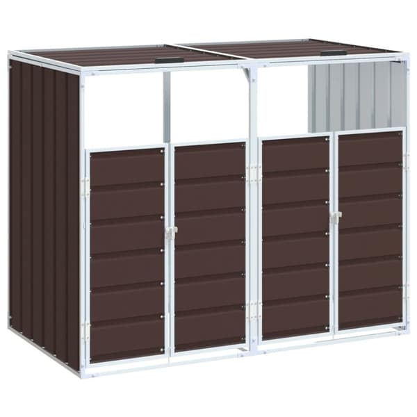 vidaXL Søppeldunkskur for 2 dunker brun 144x81x113 cm Stål