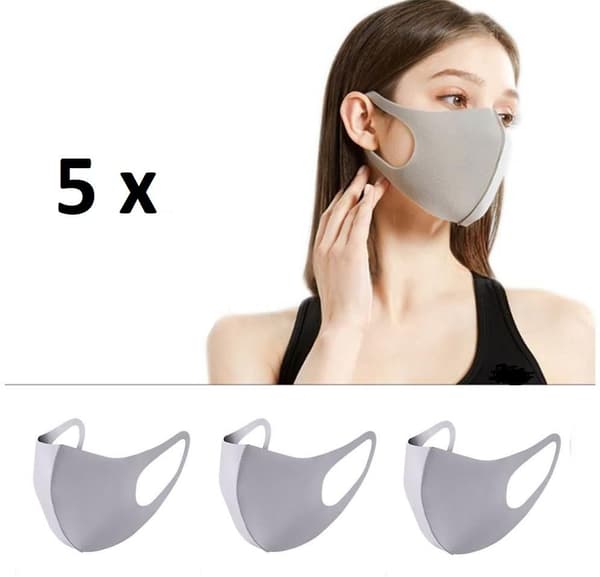 5-pack Munskydd Ansiktsmask tvättbar mask GRÅ