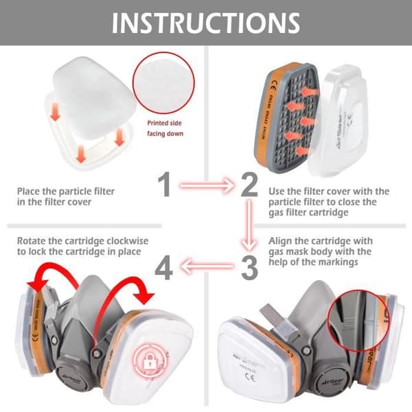 AIRGEARPRO M-500 Återanvändbar gas- och dammmask - Svart, klart glas