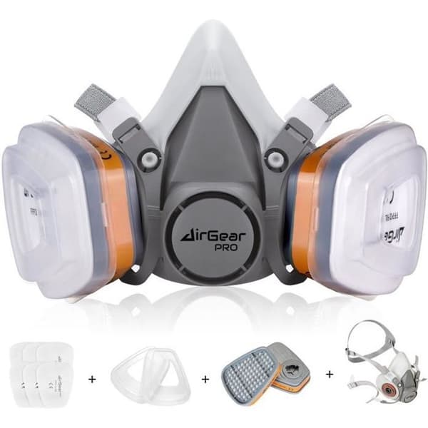 AIRGEARPRO M-500 Återanvändbar gas- och dammmask - Svart, klart glas
