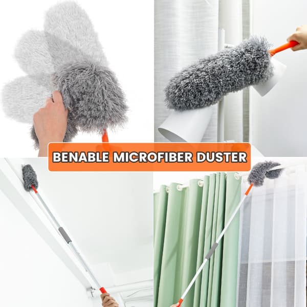 Feather Duster Microfiber Duster med förlängningsstång 5,54 FT Rengöringssats med 3 tillbehör Chenille Mop Takfläkt Feather Duster