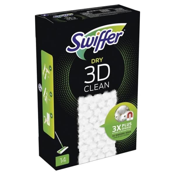 Swiffer Mopp för dammsugning, 3D-rengöring, torra wipes påfyllningar 14 enheter