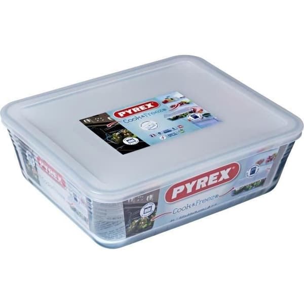 PYREX - 244P000 / 7043 - Rektangulär maträtt med lock - 27cm * 22 cm - Pyrex Cook &amp; Freeze
