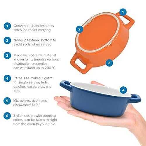 Set med ovala ugnsformar (x 4) i keramik | Perfekt för lasagne, gratäng eller gryta | i blått, blågrönt, rött och orange