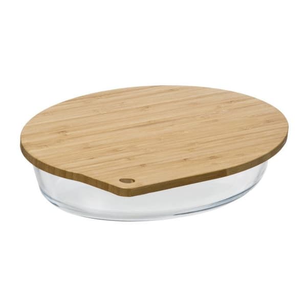 Borosilikat ovalt glasfat 30 x 21 cm med bambulock Atmosphera