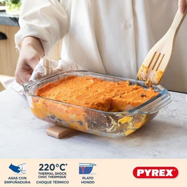 Pyrex Set med 2 rektangulära lasagne- och gratängfat i borosilikatglas - Tillverkad i Frankrike