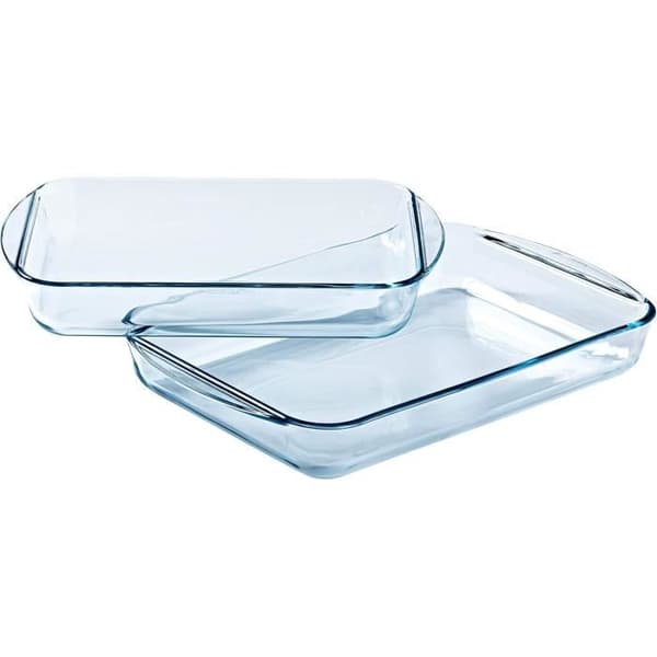 Pyrex Set med 2 rektangulära lasagne- och gratängfat i borosilikatglas - Tillverkad i Frankrike