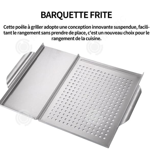 INN Ugnsform 45cmx30cm 2 i 1 Grilltallrik i tjockt rostfritt stål för campinggrillning Utomhusmatlagning Tillbehör