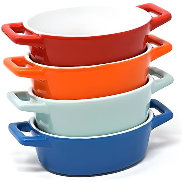 Set med ovala ugnsformar (x 4) i keramik | Perfekt för lasagne, gratäng eller gryta | i blått, blågrönt, rött och orange