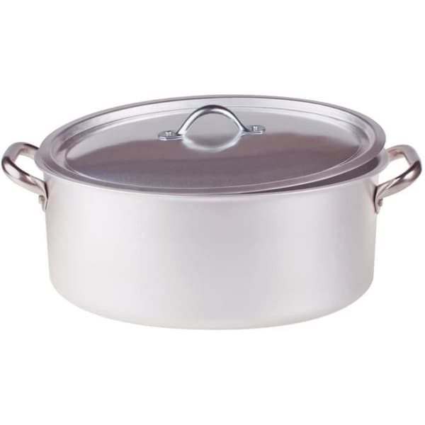 Pentole Agnelli ALMA12630 Oval Cocotte med lock och 2 handtag i rostfritt stål, Silver, 30 x 19 cm - Pentole