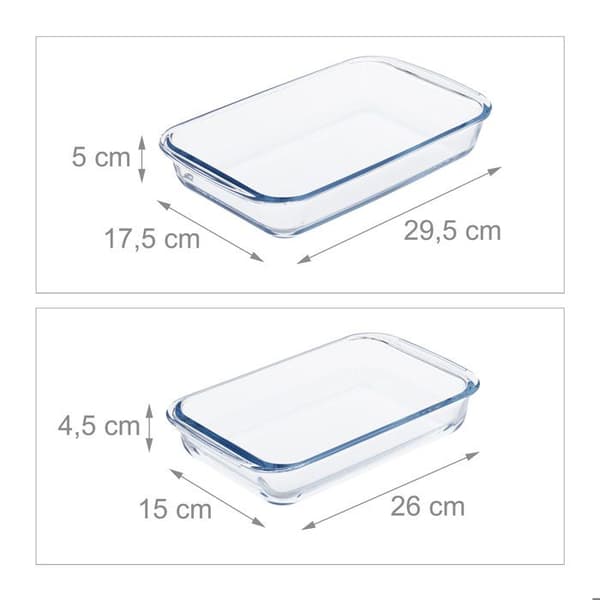 Relaxdays gratängform, 2 storlekar, glas, ugn, för lasagne, gratäng, tiramisu, diskmaskinssäker, genomskinlig