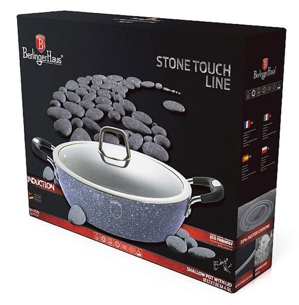 BERLINGERHAUS Rund ugnsform med marmoryta med lock 32 cm Gray Stone Touch Line BH-1157