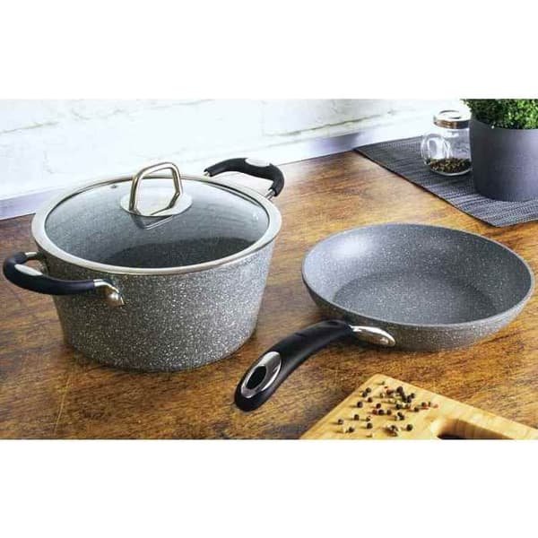 BERLINGERHAUS Rund ugnsform med marmoryta med lock 32 cm Gray Stone Touch Line BH-1157