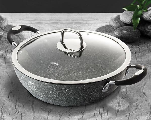 BERLINGERHAUS Rund ugnsform med marmoryta med lock 32 cm Gray Stone Touch Line BH-1157