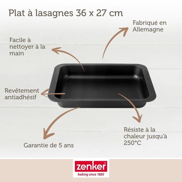 Lasagneplåt - Zenker - Ref. 7503 - Rostfritt stål - 36 x 27 x 5 cm - Ej diskmaskinssäker