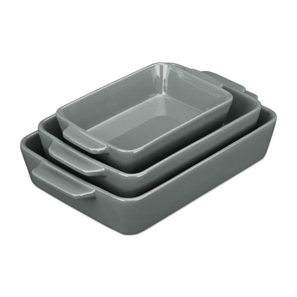 Relaxdays set med 3 ugnsformar i keramik; lasagneform; tiramisuform; mikrovågsugnform; ugnstillagning; grå