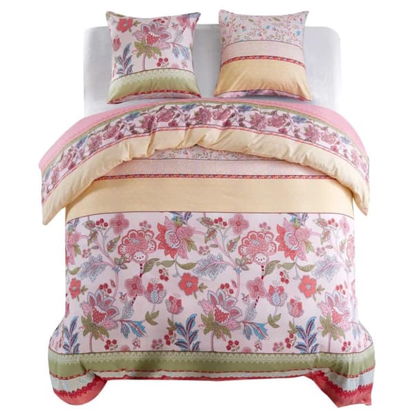 vidaXL Sengetrekk blomster/stripet rosa 200x220/80x80 cm