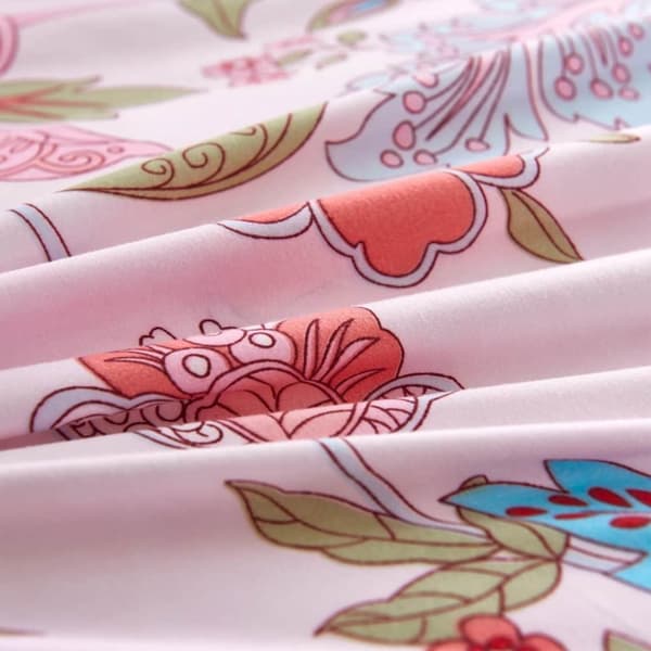 vidaXL Sengetrekk blomster/stripet rosa 200x220/80x80 cm