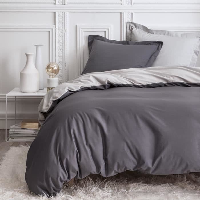 I DAG PREMIUM To-tone percale dynesæt - 1 dynebetræk 220x240cm rifle tønde og zink