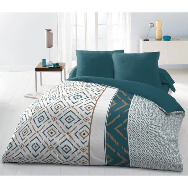 Täcke täcka Microfiber ETHNO 220x240cm och 2 örngott 63x63cm Duck Blue