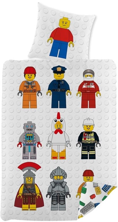 LEGO Sengetøj - 2 i 1 design - Klassiske LEGO klodser og figurer - 140x200 cm - 100% bomuld