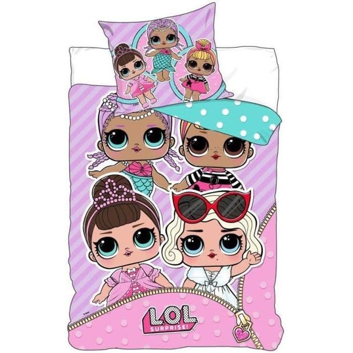 LOL Barnlinne 100% Polyester - 1 täcke täcke 140x200cm + 1 örngott 63x63cm - Rosa