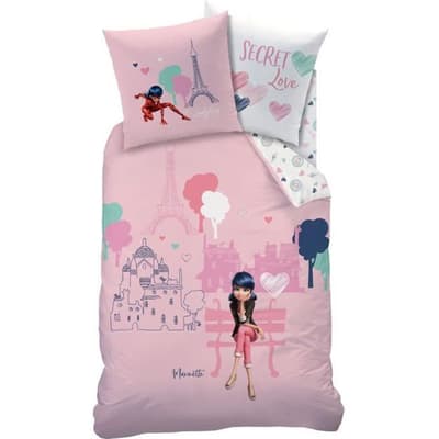 MIRACULOUS LADYBUG Pussilakana + tyynyliina - 140 x 200 cm - salainen