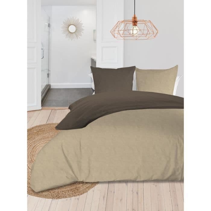 SOLEIL d'OCRE Tvåfärgat täcken - Tvättad bomull - 220 x 240 cm - Linne och taupe