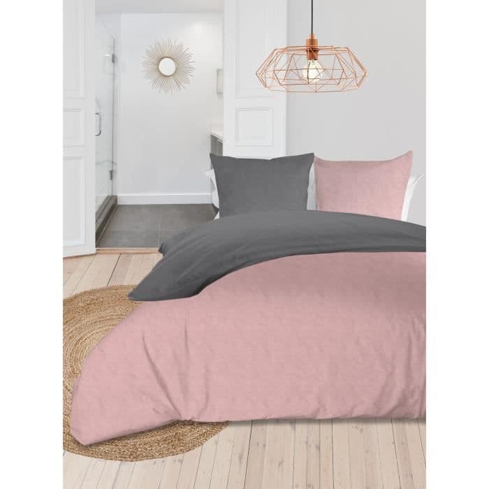 SOLEIL d'OCRE To-tone dynesæt - Vasket bomuld - 240 x 260 cm - Lyserød og grå