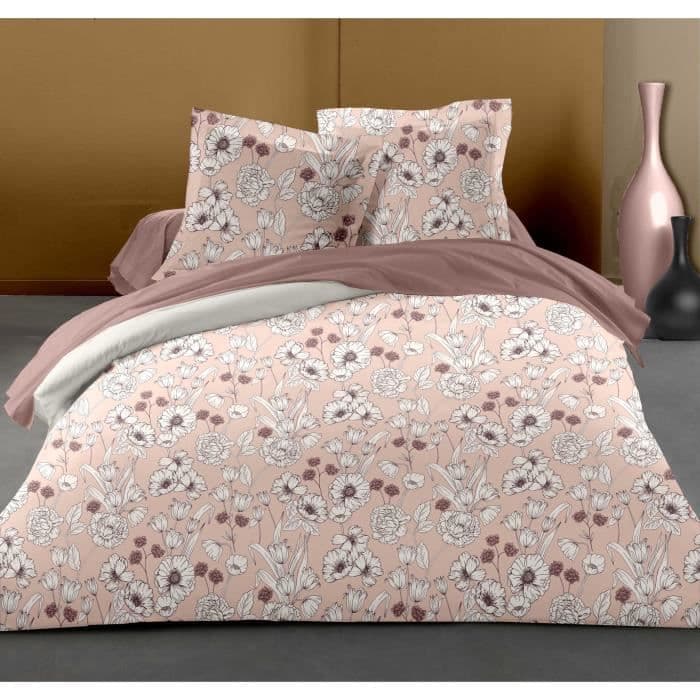 LOVELY HOME Blossom dynesæt - 1 dynebetræk 240x260 cm + 2 pudebetræk 65x65 cm fladsyet fløjl - 54 tråde - pulverrosa