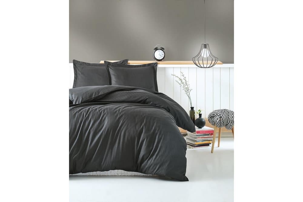 COTTON BOX Bäddset Dubbelt 4-dels Premium Satin Antracit