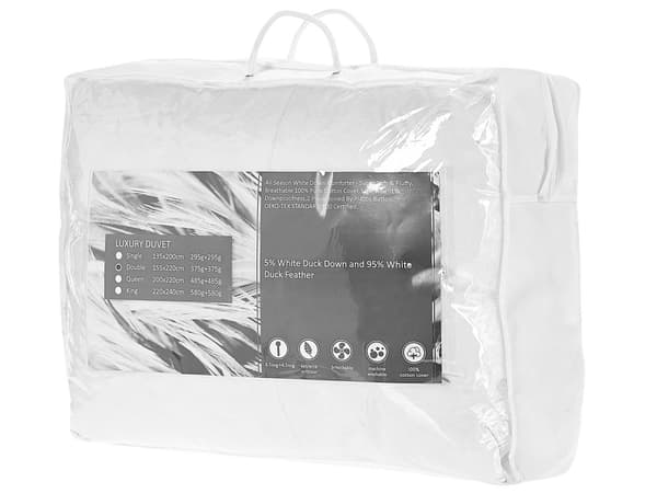 Dyne Hvid Japara Bomuld med Fjer og Dun Fyld Enkeltstørrelse 155 x 220 cm Dobbeltlags Kassette Opdelt God Søvn Nem Pleje Vaskbart Soveværelse