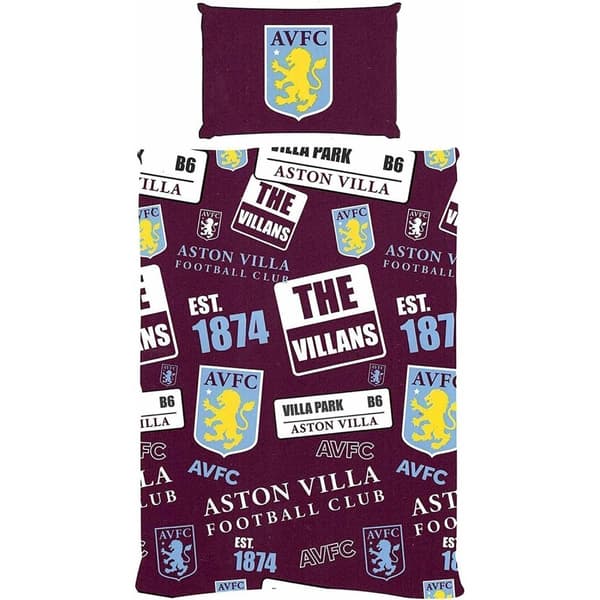 Aston Villa FC Patchwork-sæt med dynebetræk Burgundy/Yellow/White Single