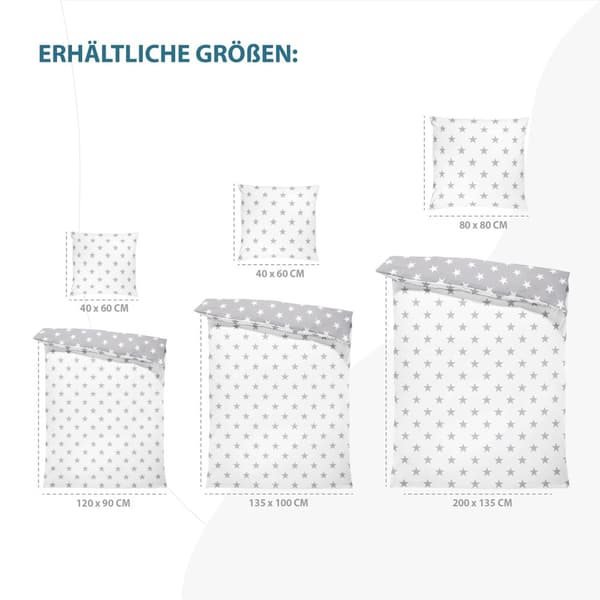 Babysengesæt 100 x 135 cm - børnesengetøj babysengetøj med pudebetræk 60x40 lavet af bomuld hvid med grå stjerner