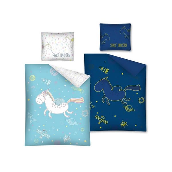 Glow In The Dark Cotton Unicorn Duvet Cover Set Blue Single