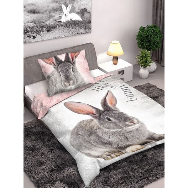 Påslakan med kaninöverdrag Grey/Pink Single