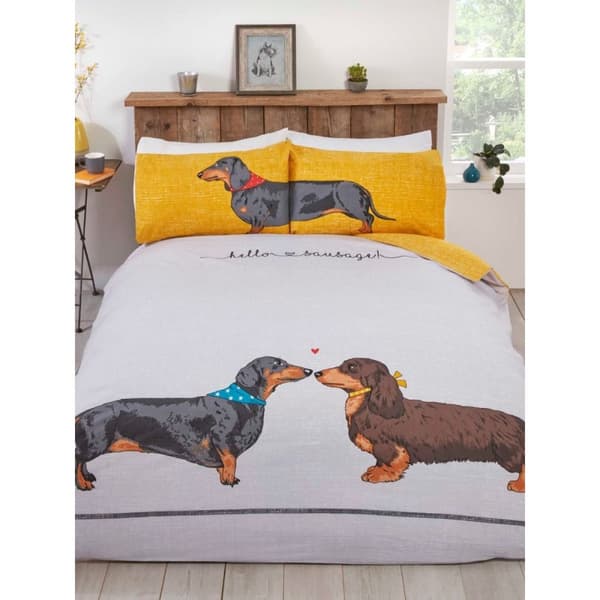 Rapport Hello Sausage Duvet Cover Set White/Yellow Single