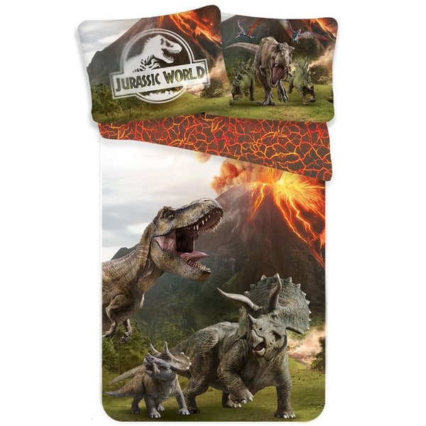 Jurassic World Volcano dynebetrækssæt Green/Orange/Grey Single