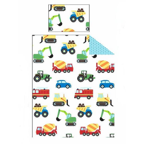 PriceRightHome Childrens/Kids Trucks & Transport Duvet Cover Set White/Blue/Red Double