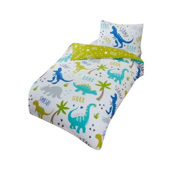 Rapport Roarsome Dinosaur Duvet Cover Set White/Green/Blue Single