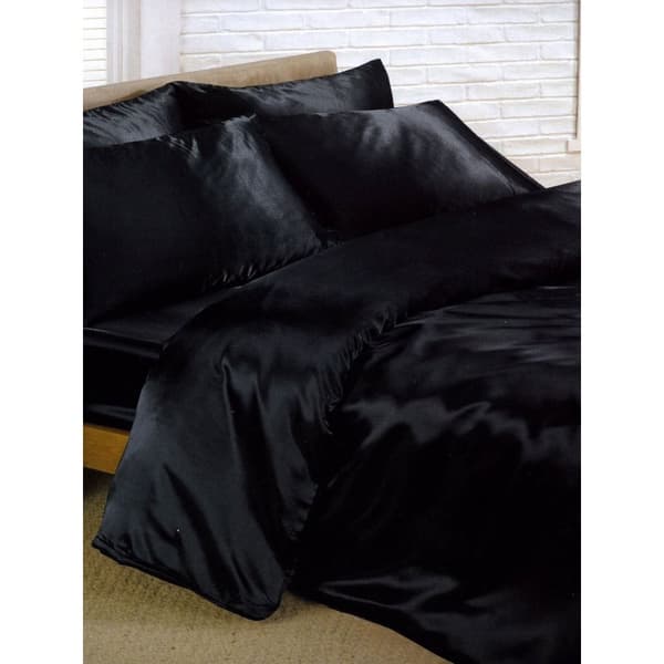 Satin Duvet Cover Set Black Superking