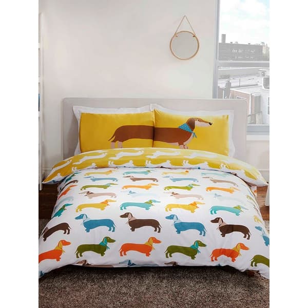 Rapport Sausage Dog Duvet Cover Set White/Yellow King
