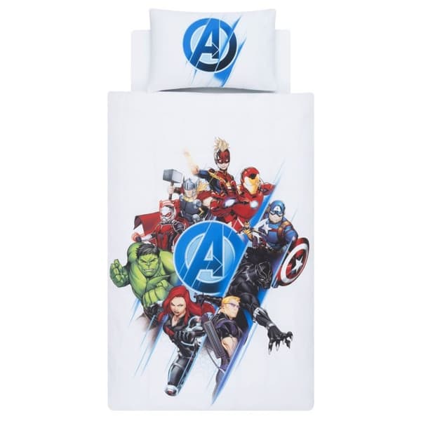 Marvel Avengers Cotton Group Shot Duvet Cover Set White/Blue Single