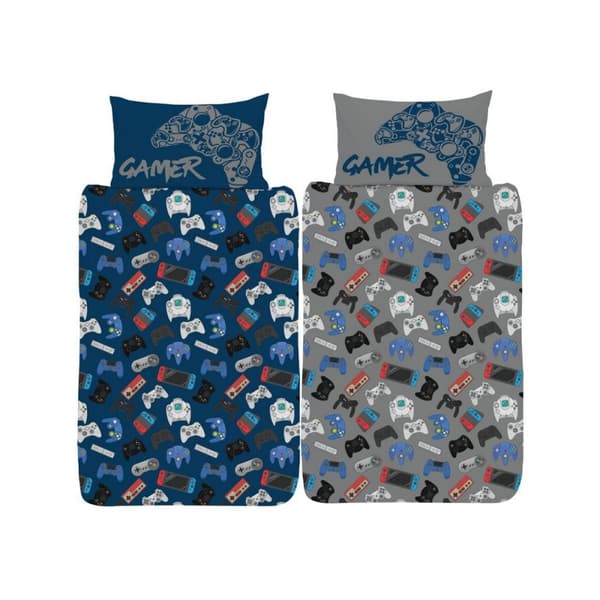Gamer Duvet Cover Set Blue/Grey Single