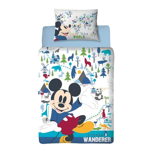 Disney Wanderer Mickey Mouse Duvet Cover Set White/Blue/Green Junior
