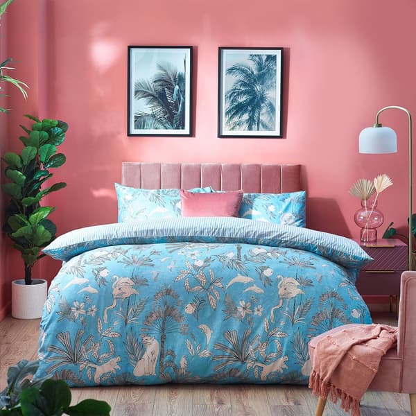 Furn Colony Palm Leaf Duvet Cover Set Pool Blue King